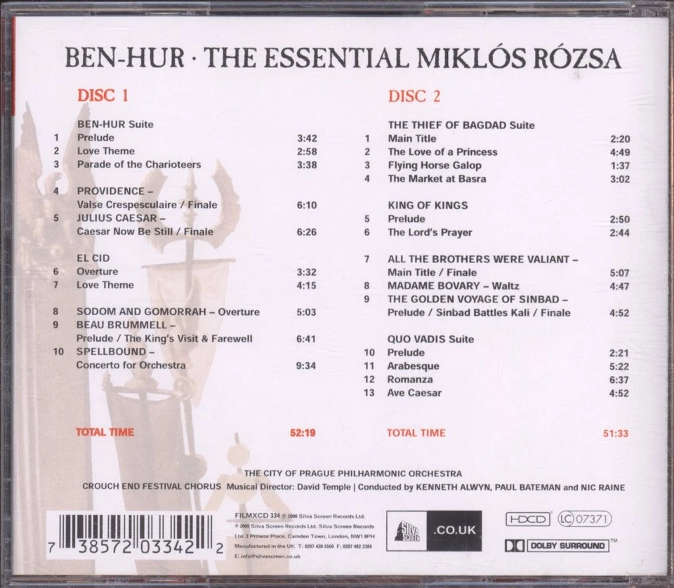 FILMXCD334 City of Prague Philharmonic Orchestra Ben-Hur: the Essential Miklós - Image 2 of 2