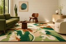 Extra Large Abstract Leaf Rug | Hand-Tufted Modern Wool  Carpet Rug