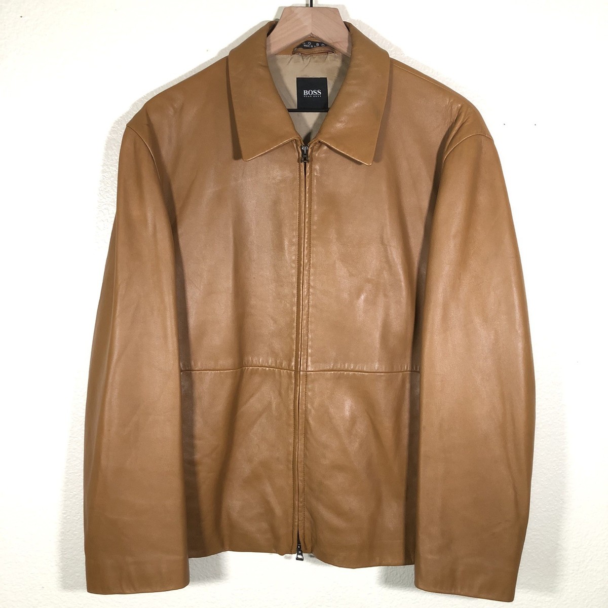 Hugo Boss Leather Jacket Mens 40 Extra Large Tan Soft Blazer Suit