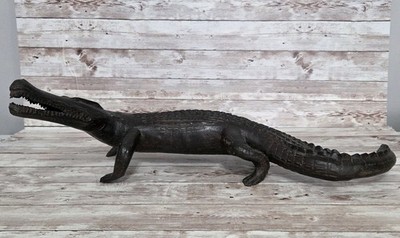 Vintage Bronze Alligator Crocodile Figure Statue 20'' Large