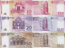 Macau Macao 2013 P 108b(1) 109b(1) 110b UNC BOC Macthing No. 7777XX Set 3 pcs