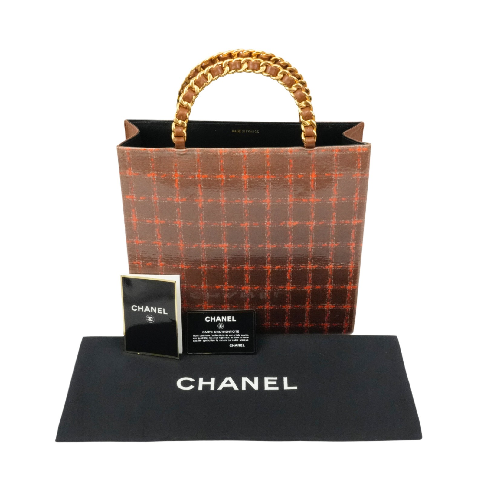 CHANEL 1994-1996 Vintage Chocobar Patent Leather Chain Tote Handbag