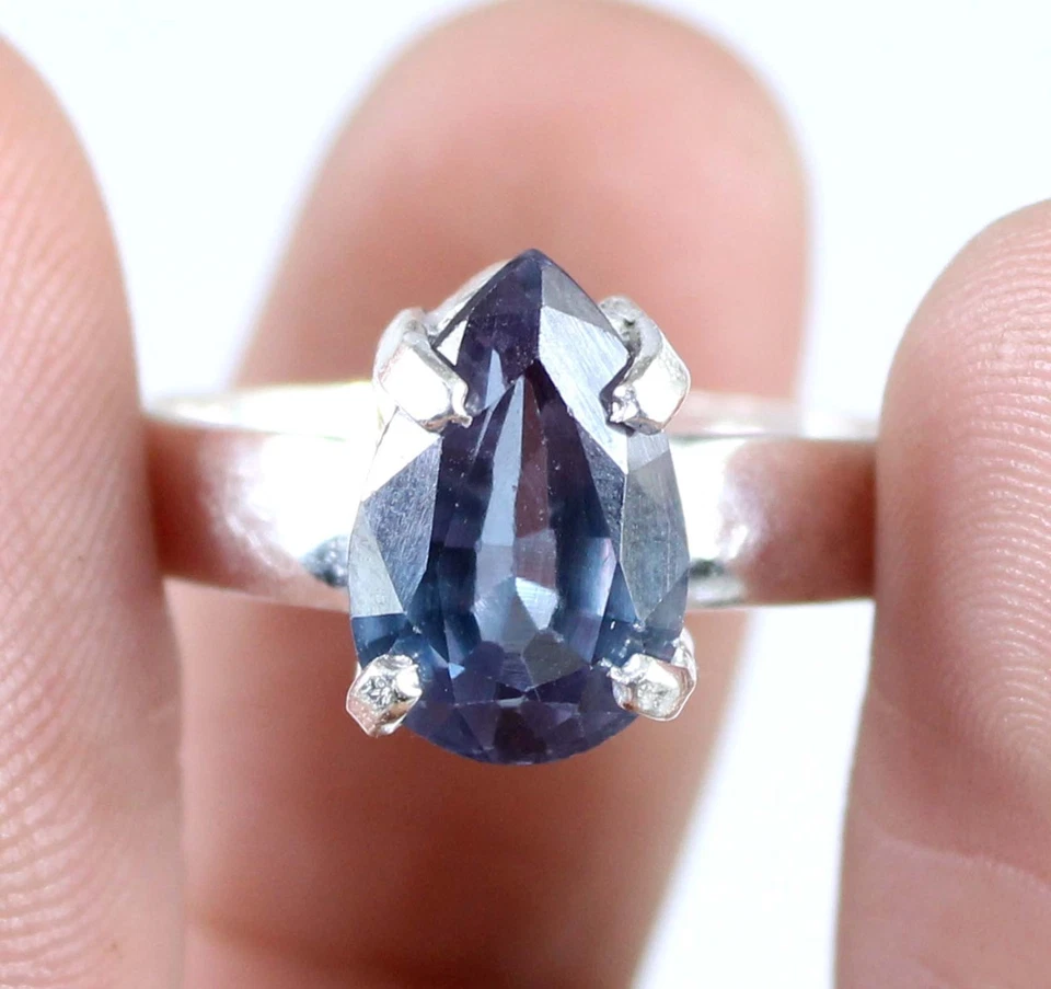 Anello con gemme di pera zaffiro che cambia colore naturale certificato... - Immagine 4 di 4