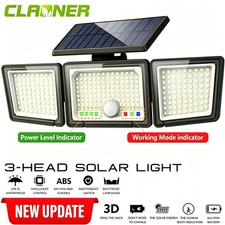 286LED 3Head Solar Light LED PIR Motion Sensor Outdoor Garden Wall Security Lamp
