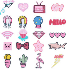 20Pcs Pink Theme Embroidery Cloth Patch Assorted Iron on Patches Cute Sew on Pat