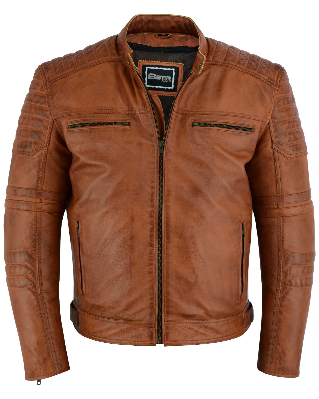 Moto Chaqueta Hombre Chaquet Cuero CE Protectores Motociclista invierno Marron