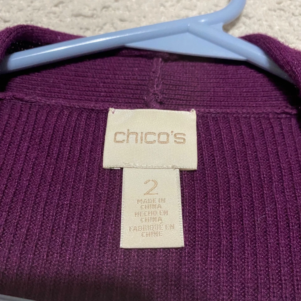 Chicos Mujer Grande Suéter Púrpura Cárdigan Bolsillos Frontales Abiertos Manga Larga Foto 2 de 4