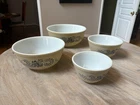 PYREX Homestead Vintage Nesting Mixing Bowls Set of 4 Tan Blue (401 - 404)