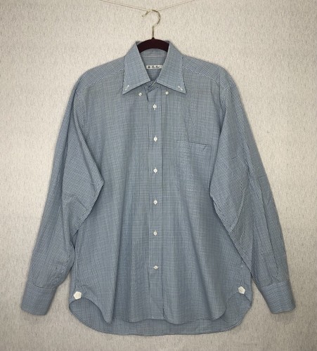 Loro Piana Shirt Men's Size 16.5 Blue Green Check Italy Button Down Long Sleeve