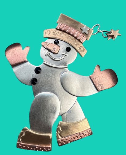 Snowman Brooch Mixed Metals Christmas Holiday Winter Jewelry