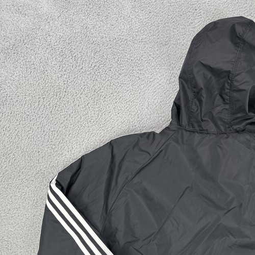 Adidas Reversible Windbreaker Track Jacket Men XL Black Grey Three Stripe Hooded - Picture 16 of 24