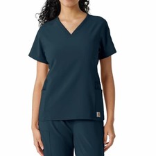Carhartt Force Modern Fit Navy Short-Sleeve V-Neck Work Scrub Top Small VGUC
