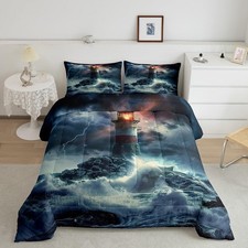 Ocean Lighthouse Bedding Set Boys Girls Nautical Decor Comforter Set for Kids...