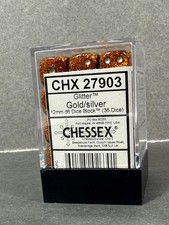 Chessex Glitter Dice Block 36 D6 12mm Gold / Silver - NEW 