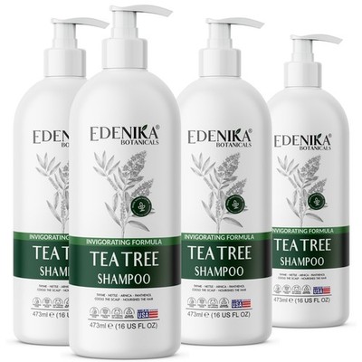 Edenika 4 Pack Tea Tree Shampoo Anti Dandruff Deep Cleansing Bulk Lot 16 oz