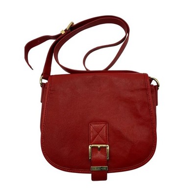 Michael Kors Crossbody Bag Womens Medium Red Excellent Leather Buckle Flap