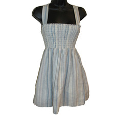 NWT American Eagle Sun Dress sz XS Striped Smocked Pinafore Linen Blend Pockets