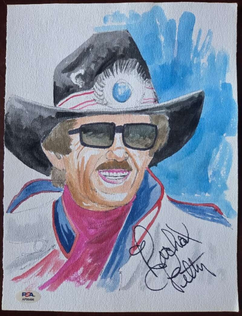 Richard Petty PSA DNA Autograph Original 9x12 Watercolor Painting Signed