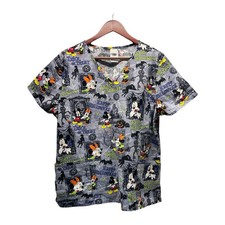 Disney Happy Halloween Scrub Top Women  s Gray XL W/pockets