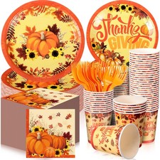 Sliner 180 Pcs Thanksgiving Disposable Dinnerware Set, Include Paper Plates and