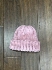 Handmade Cozy Pink Blossom Knit Wool Blend Chunky Beanie 11 NEW