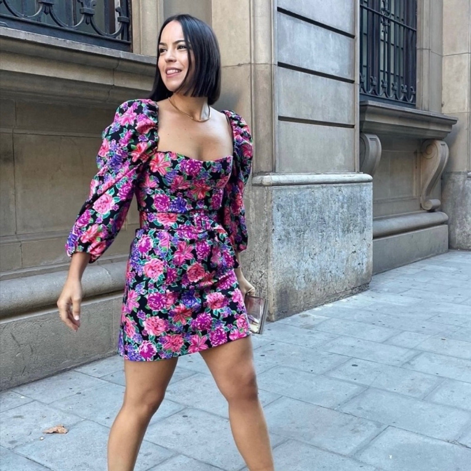 Zara Floral Belted Puff Sleeve Mini Bodycon Dress Size Xs thumbnail 15