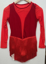Dance and Sway Women's Latin Dance Dress Long Sleeve Fringe- RED, SZ: Med 