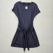 Fashion Nova Blue Navy Mini Dress NEW Stretch Short Sleeve Tie Waist Women's S