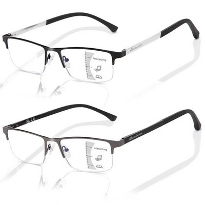 Premium Progressive Multifocus Reading Glasses Men - No-Line Aluminum Trifoca...
