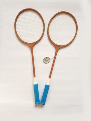 Vintage Badminton Rackets Pair Wooden Mint Germina Duett Germany DDR New Racquet