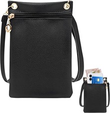 Leather Black Phone Bag, Cell Phone Crossbody Bag for Women Cross Body Phone Ba