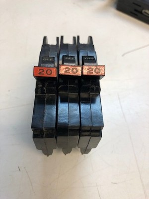 Federal Pacific 20 Amp NC 1/2'' Thin 20A Single Pole Stab-Lok Breakers (Qty 3)