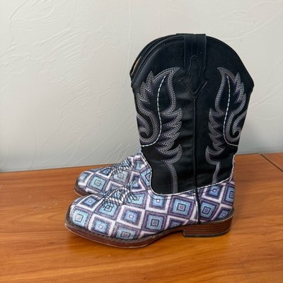 Roper Kids Glitter Diamonds Cowgirl Western Boots Purple Blue White Geometric 3