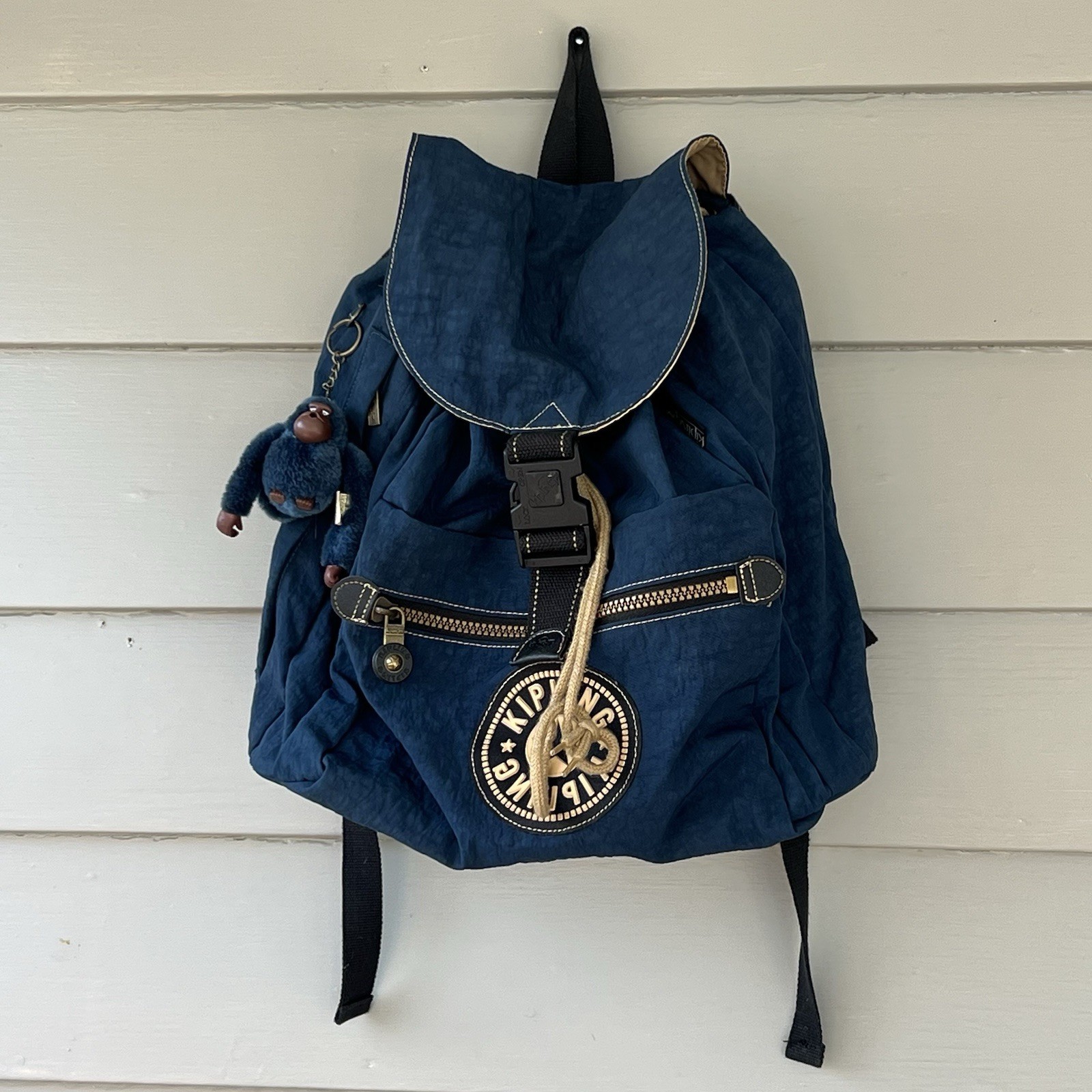 Kipling Y2K Backpack Blue Drawstring Side Zip Wat… - image 1