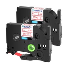 2PK Red on White Tape Label Compatible with Brother PT-D200 TZ TZe-222 9mm