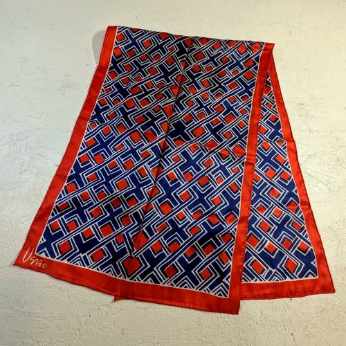 Vintage Silk Scarf Large Geometric Pattern Red Blue White Designer Square READ, Size L, $33.99 - Photo 6