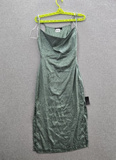 Lulus Women Dress XS Green Satin Jacquard Cowl Neck Slip Prom Sleeveless NWT