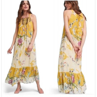 Anthropologie One September Koi Fish Paradiso Gold Maxi Dress XS