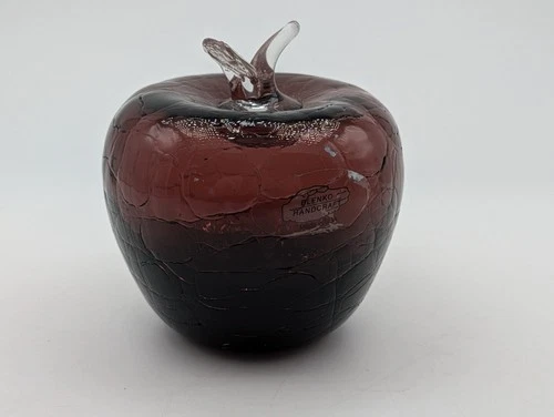 Vintage Blenko Red Crackle Art Glass Apple Figurine Paperweight | NICE!