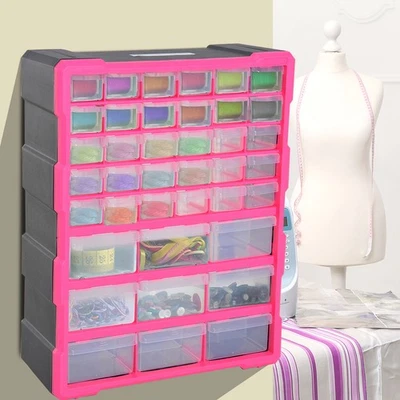 DURHAND 39 Drawers Parts Organiser Wall Mount Tools Storage Cabinet Nuts Bolts Clear