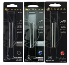 Cross Tech 3 Mini Ballpoint Pen Refills, 3 Packs, Black, Blue and Red, Sealed