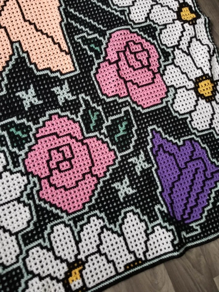 Hand Made Crochet 'Mother's Garden' Throw Blanket. Double bed size. Xmas - Image 3 of 4