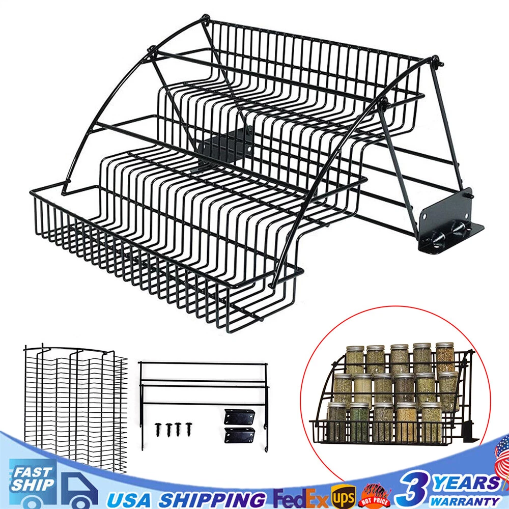 3 Tier Pull down Cabinet Spice Rack Organizer,Metal Storage Shelf for Kitchen
