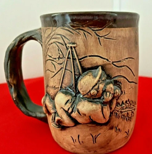 NA Eastman Pottery PHOTOGRAPHER 3D Coffee Mug Handmade Stoneware 1983