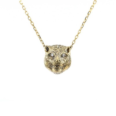 NEW GUCCI 18K YELLOW GOLD FELINE LE MARCHE DES MERVEILLES NECKLACE WITH DIA  | eBay