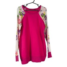 Pink  Floral Long Sleeve Girls Size Large 10 12 Raglan Sweatshirt NO Size Tag