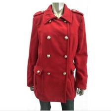 Style & Co Women Pea Coat Jacket M Red Stretch Lined