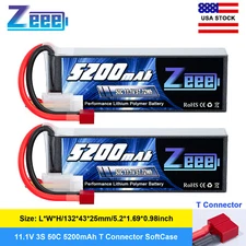 2x Zeee 3S LiPo Battery 11.1V 50C 5200mAh T Plug for RC Car Helicopter Quad FPV