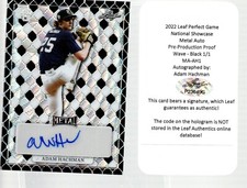 2022 Leaf Perfect Game Pre-Prod Black Wave Autograph MA-AH1 Adam Hachman 1/1