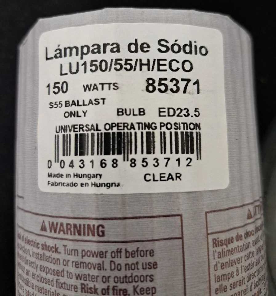 New GE 85371 LU150/55/H/ECO ED23.5 Clear High Pressure Sodium Bulb 150 Watts - Image 2 of 3